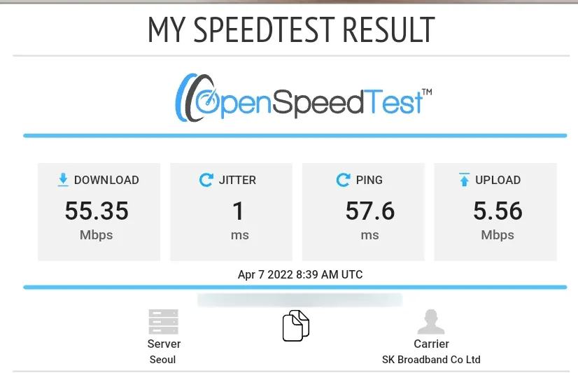 openspeedtest.com 결과화면