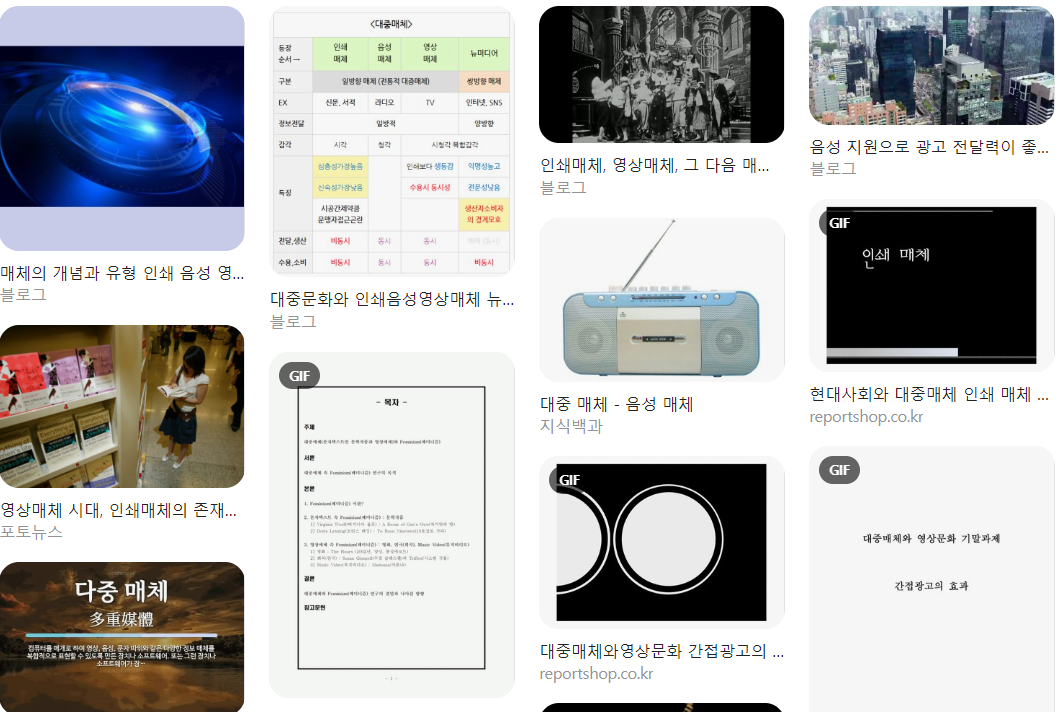  대중매체, 인쇄매체, 음성매체, 영상매체