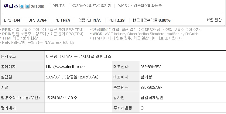 덴티스기업정보