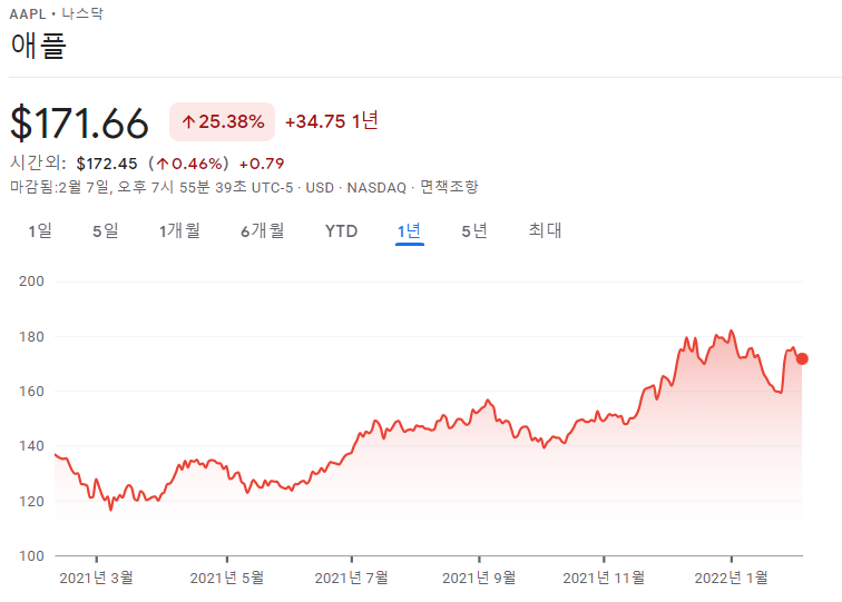 애플 1년 주가 차트