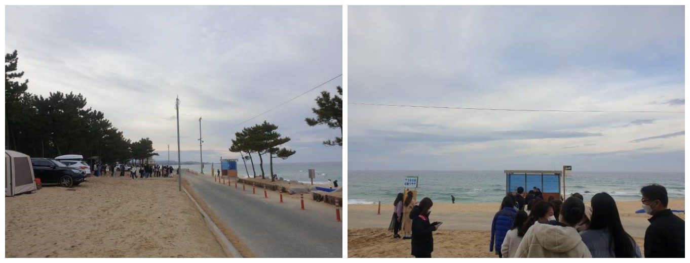 안목해변에-있는-BTS뮤직비디오에-나온-버스정류장에서-사진을-찍으려는-사람들의-대기줄