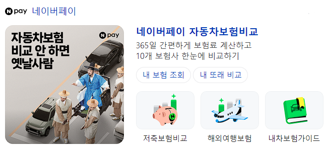 네이버페이 자동차보험 가격비겨 서비스 캡처 화면