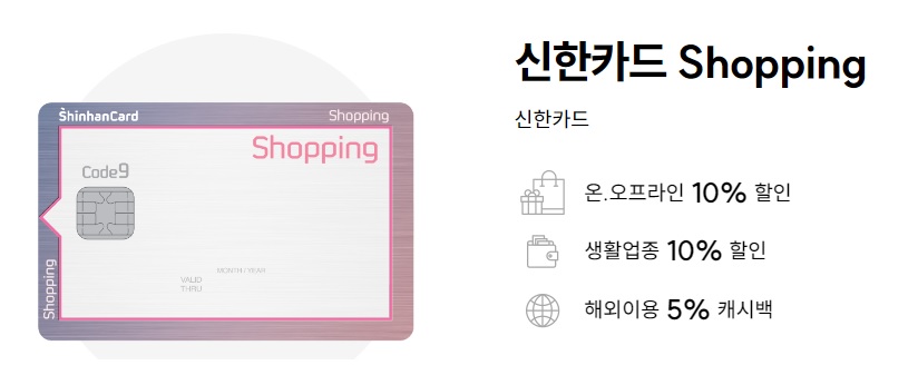 신한카드 Shopping 기본정보 주요혜택 해외이용 5프로 캐시백