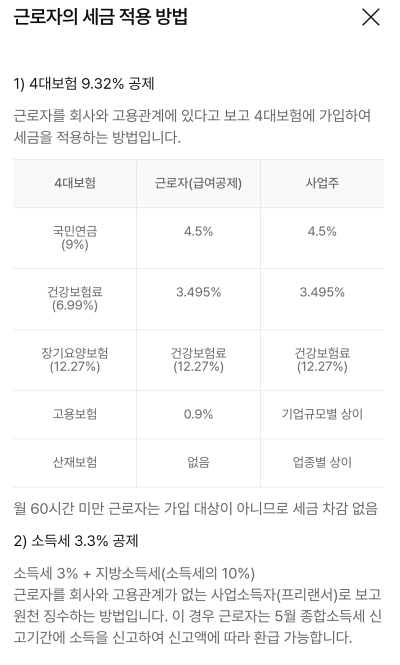 알바몬 급여계산기 세금적용