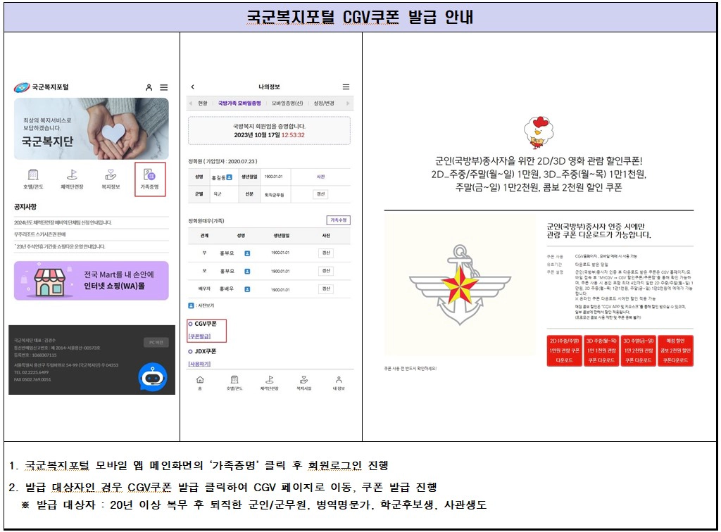 국군복지포털_CGV_예비군_인증_방법