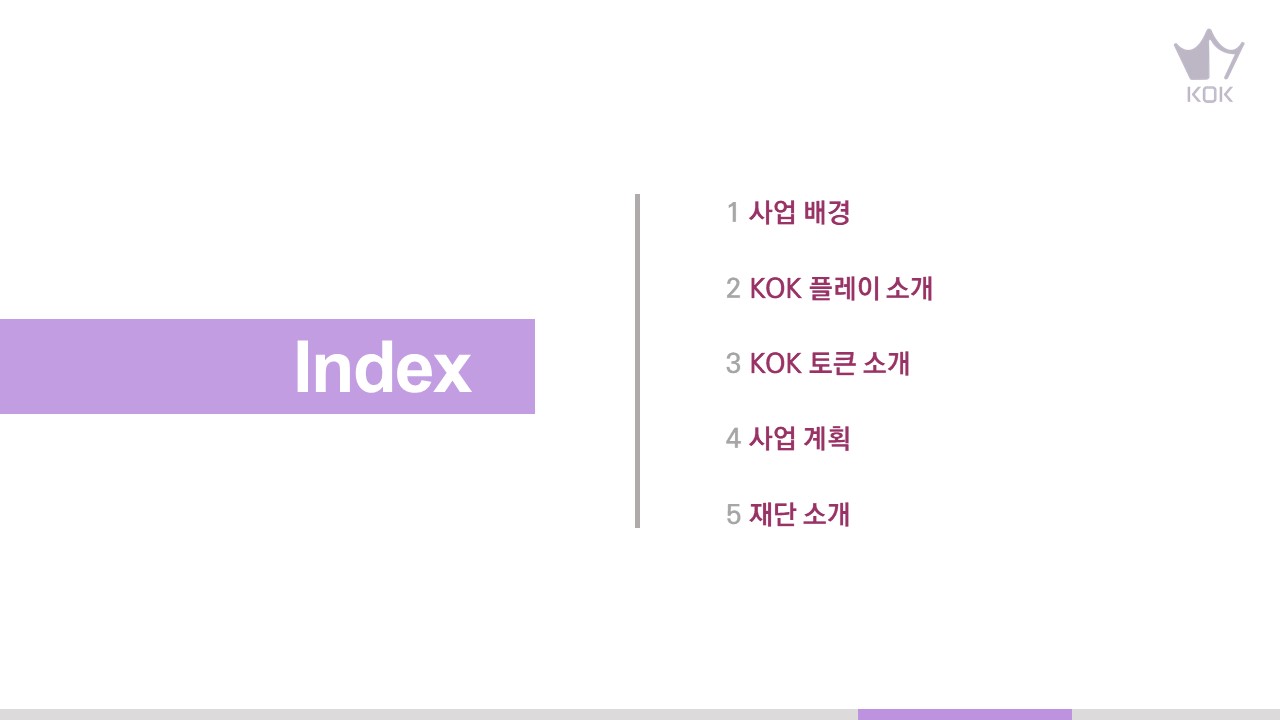  KOK PLAY 비지니스 플랜 2.0(사업배경, 토큰소개, 사업계획, 재단소개)