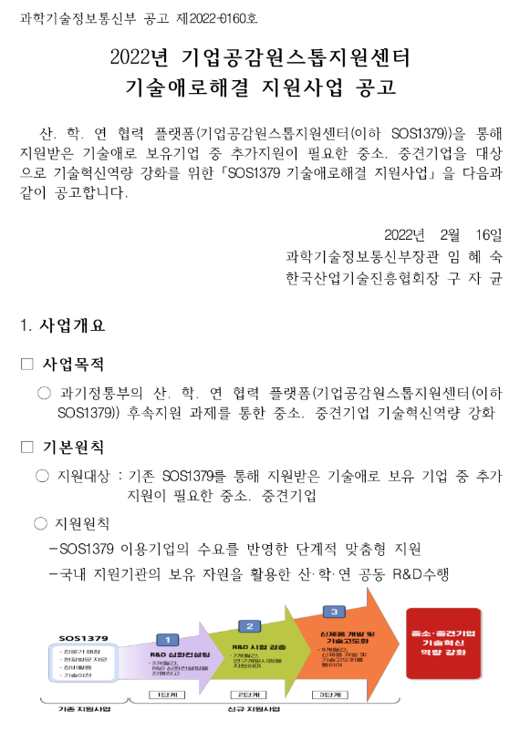  2022년 2차 기업공감원스톱지원센터 기술애로해결 지원사업 공고