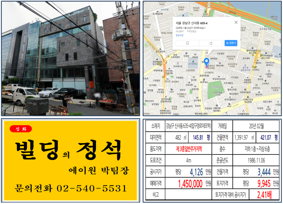 강남구 신사동 635-4번지 건물이 2020년 02월 매매 되었습니다.