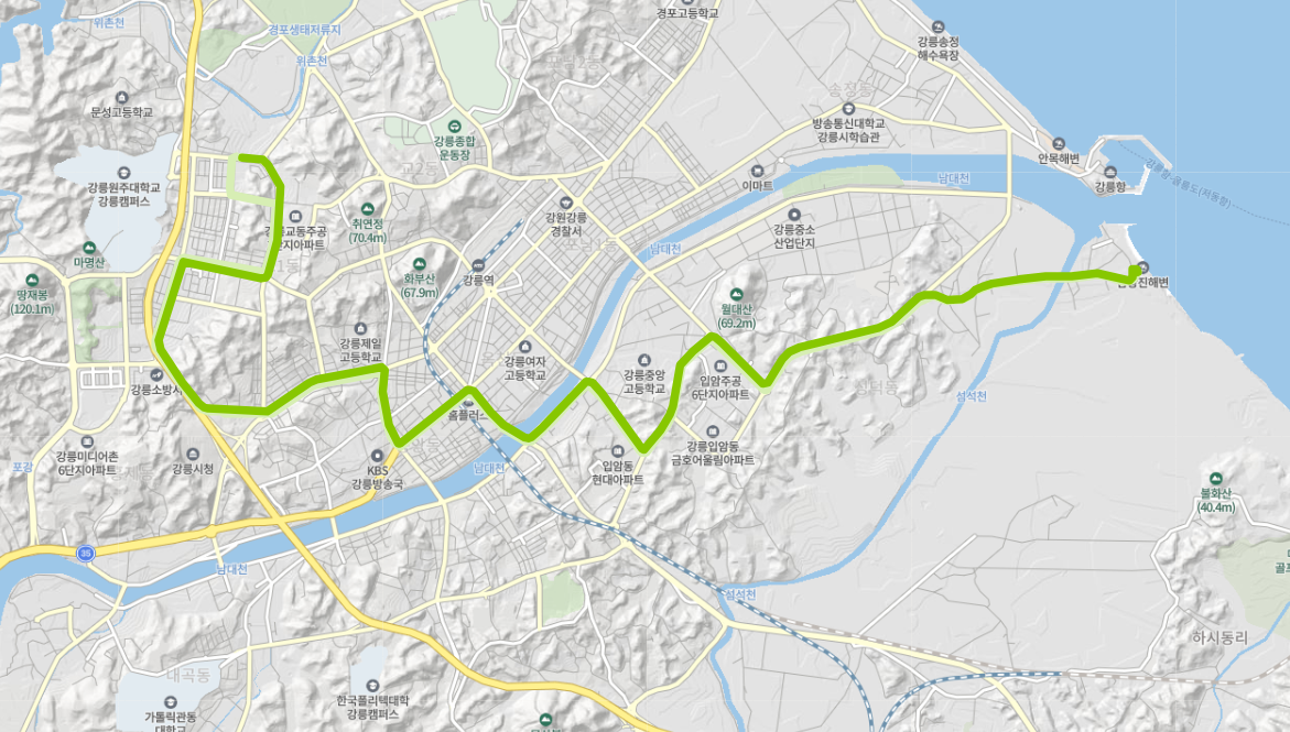  [일반]강릉 227번 버스 노선 정보 :  남항진해변, 강릉고속버스터미널, 시외버스터미널