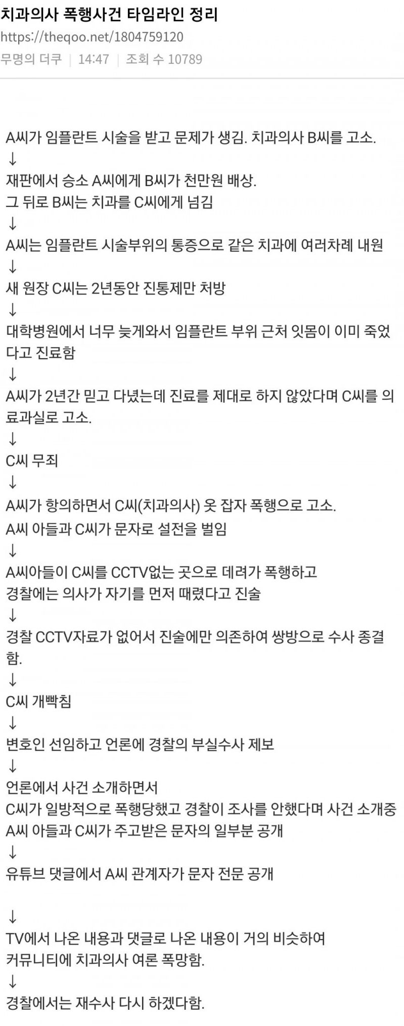  치과의사 폭행 사건 타임라인