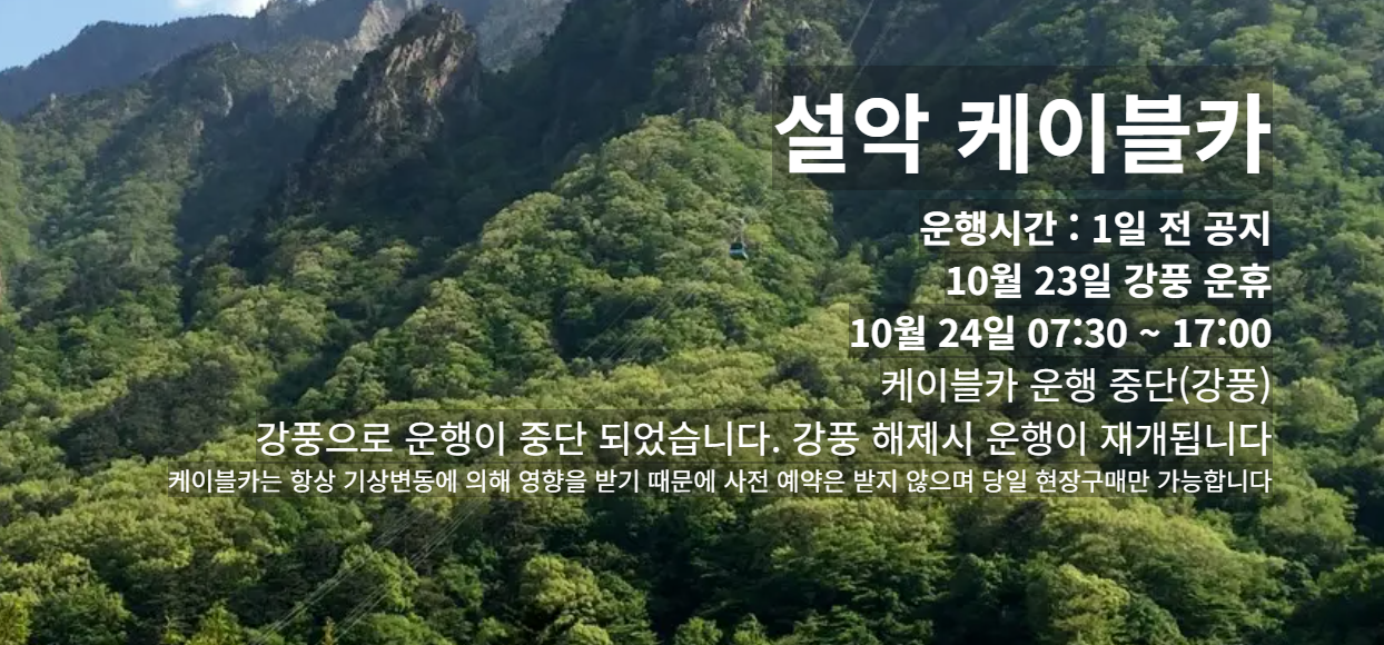 설악산케이블카운영시간