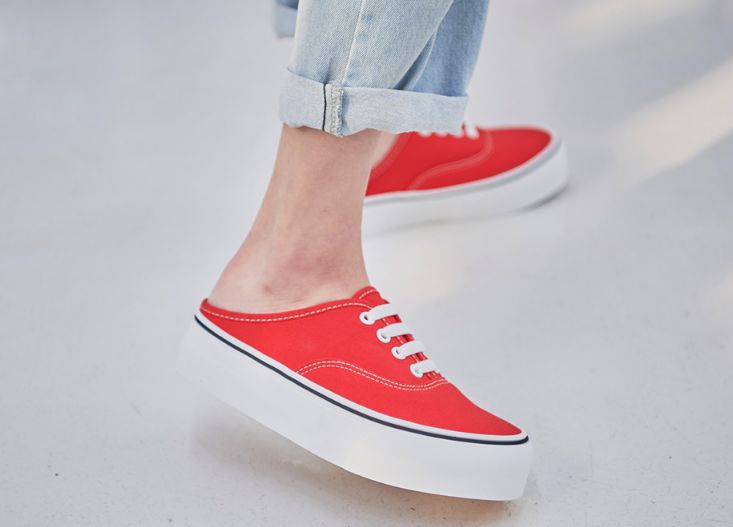  패브릭 라인굽 스티치콤비 4cm 스니커즈 슬리퍼