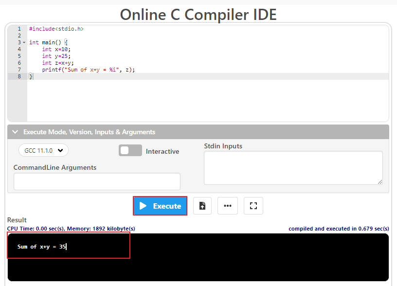 JDoodle에서 코드를 실행하는 사진