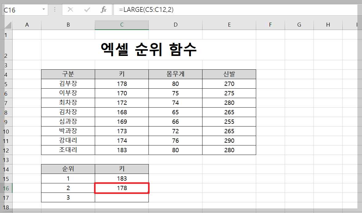 엑셀 순위 정렬 함수