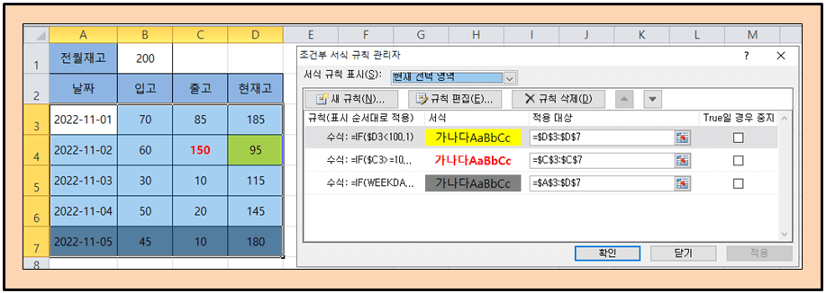 조건부 서식 규칙 적용 예제③ 이미지