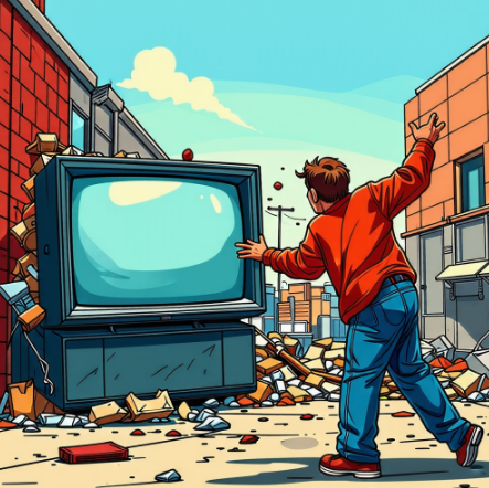 tv를 버리고 있는 사람 일러스트