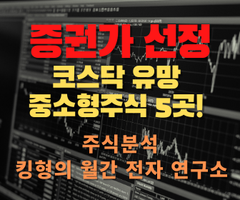  [개미들 몰리기시작!] 증권가에서 꼽은 코스닥 유망 중소형주 5곳 정리!!
