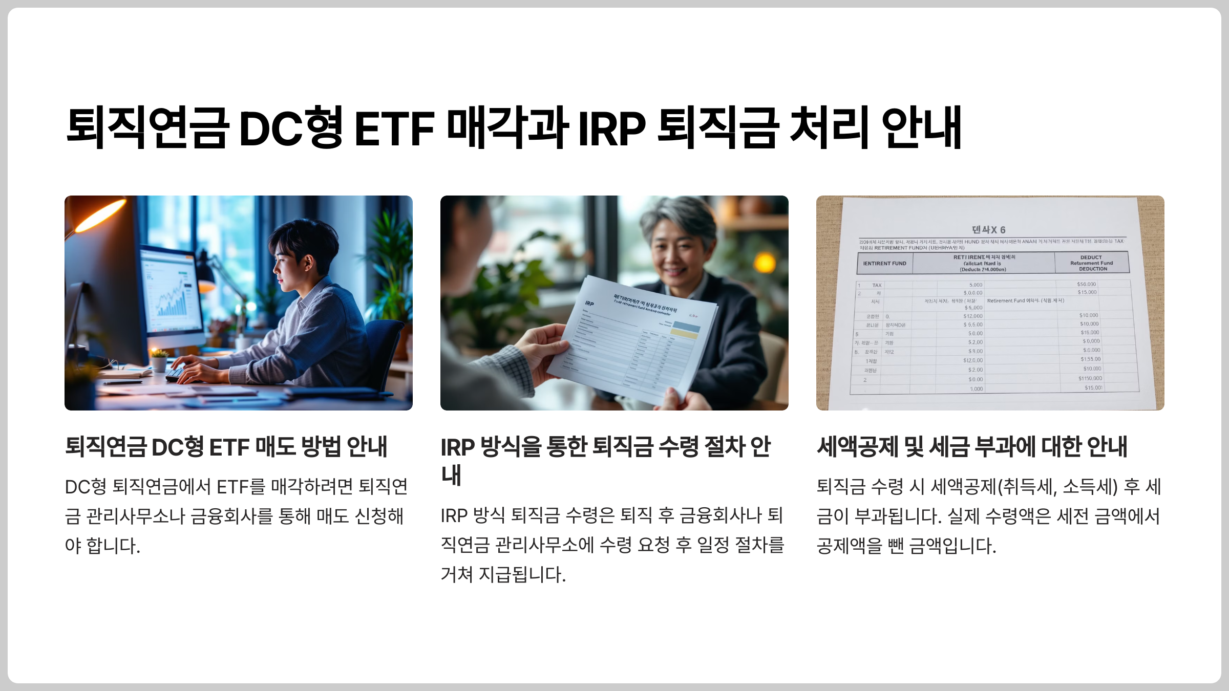 퇴직연금 DC형 ETF 매각과 IRP 퇴직금 처리 안내