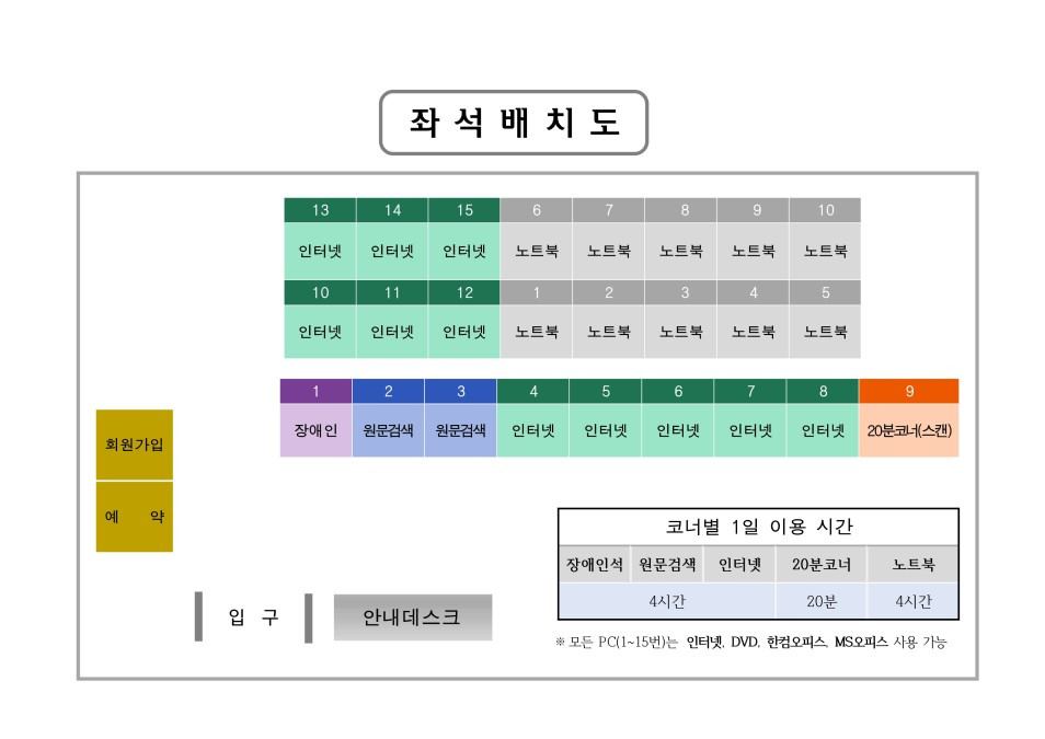 안양시 만안도서관 디지털실 좌석배치도