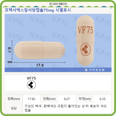 코팩사엑스알서방캡슐75mg 성상