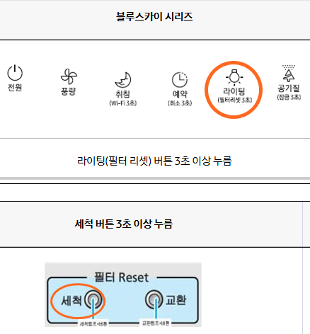 공기청정기 버튼을 표시한 이미지