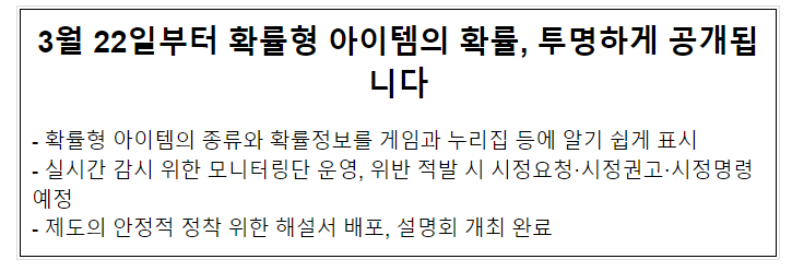  3월 22일부터 확률형 아이템의 확률, 투명하게 공개됩니다
