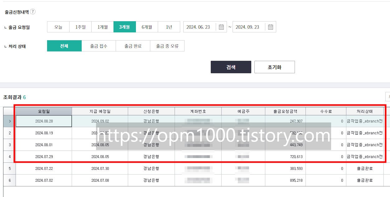 인터파크 출금안된 시점