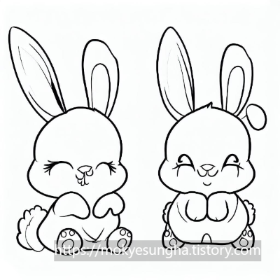 두 마리 토끼 색칠 도안. rabit coloring paper.