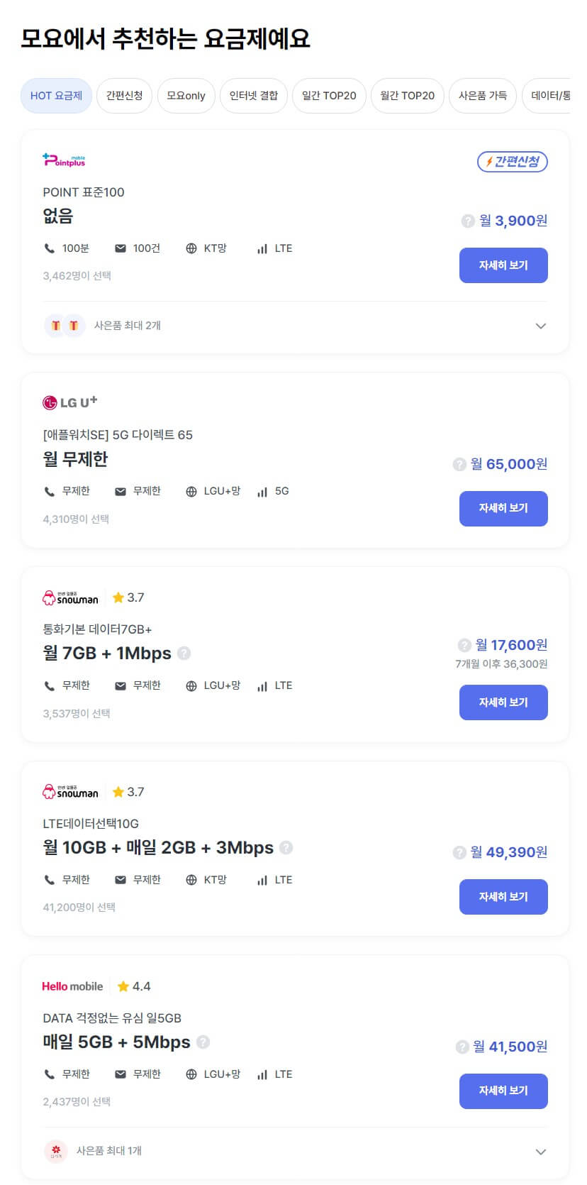 저렴한 전화 Moyo 요금 비교
