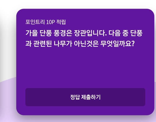  리브메이트 2020년10월22일 오늘의 퀴즈(가을단풍 관련나무)