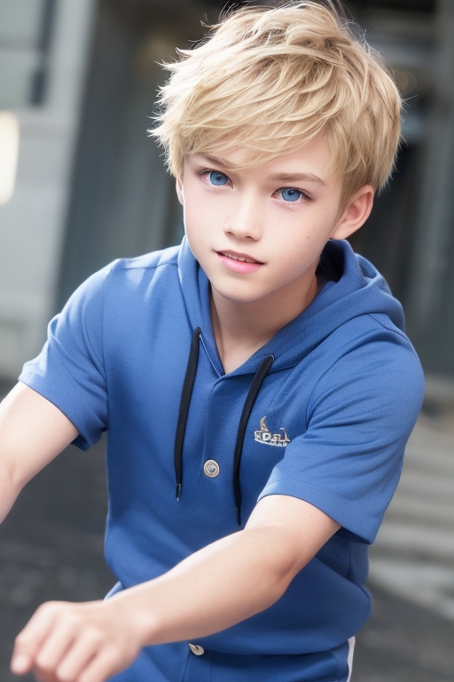  [Boy-108] Free live-action Ai images of a blond haird and blue-eyed boy in a city background