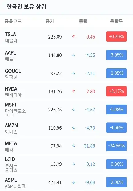한국인보유상위종목