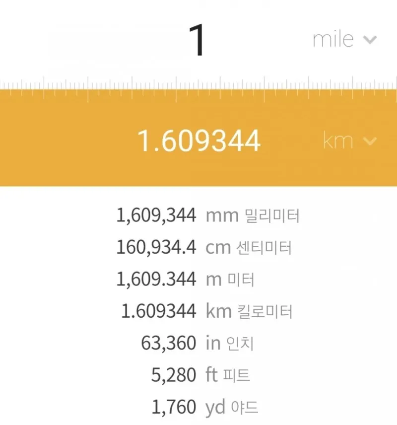 1마일은 몇킬로 몇킬로미터인지 거리 단위 환산표 정리_6