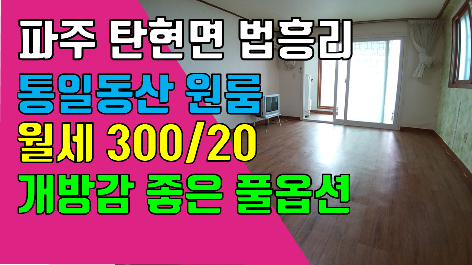  파주 탄현면 법흥리원룸 통일동산 시그네틱스 원룸 월세 300/20만 풀옵션 개방감 좋고 베란다 넓은 가성비 좋은 초대형 원룸