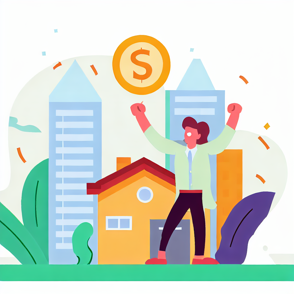 flat vector style of a person successfully generating stable income through real estate investment