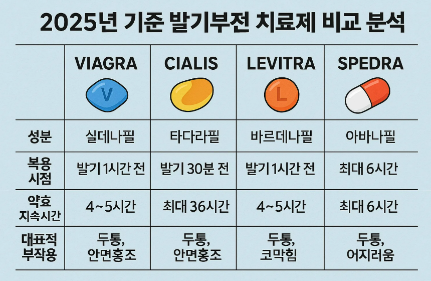 2025년 기준 발기부전 치료제 비교 분석