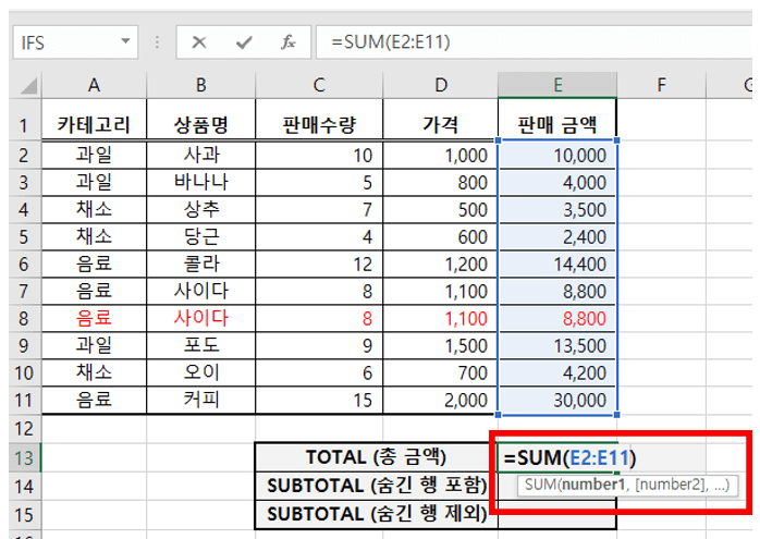 합계 구하는 방법