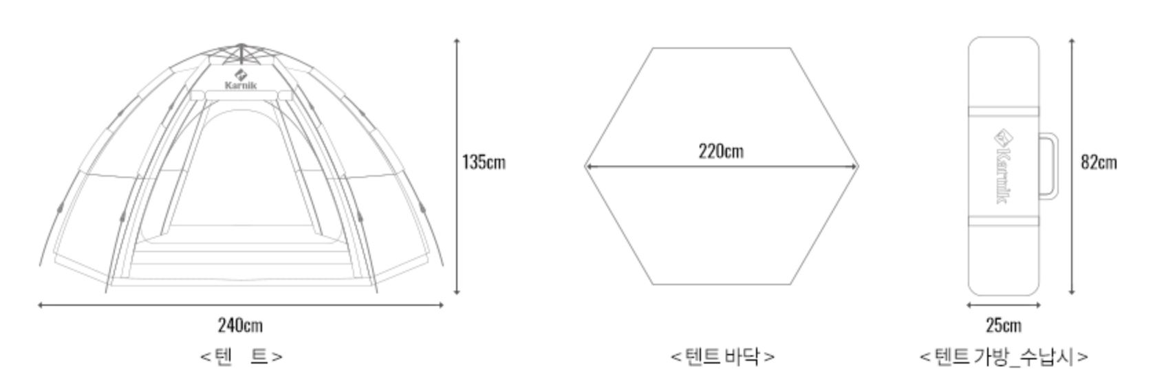 카르닉 돔텐트 중형 사이즈표