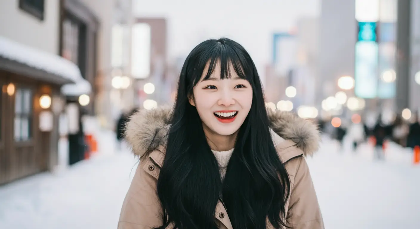 겨울 여행을 하는 여성
