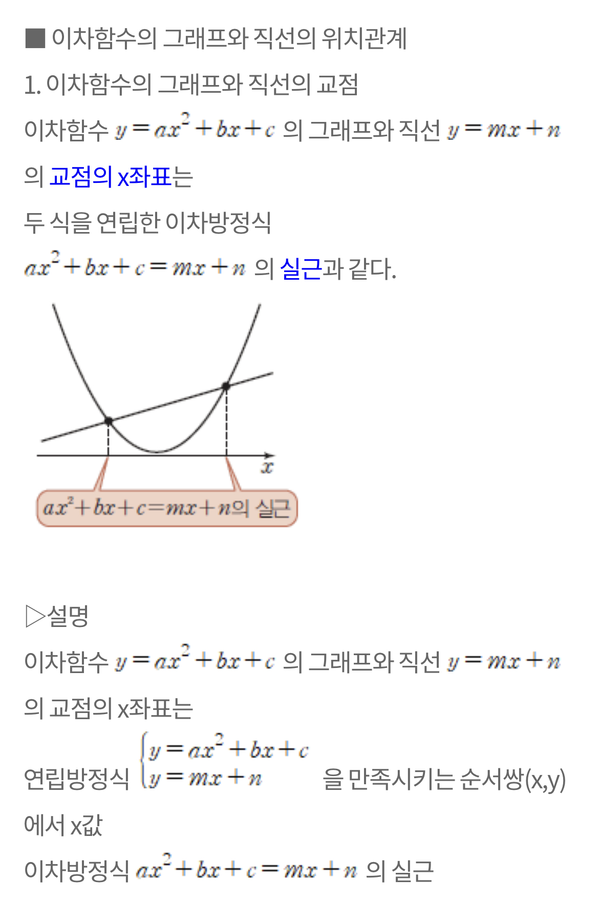  이차함수의 그래프와 직선의 위치관계