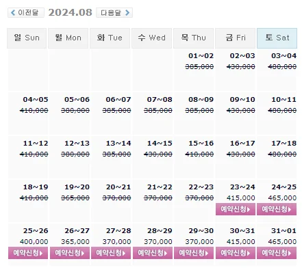 8월 23일 기준 예약: 디오션cc 1박 2일 골프 패키지 가격 및 날씨