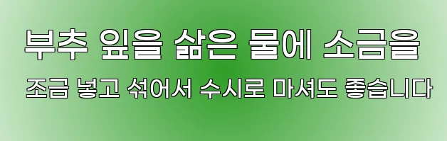  부추 잎을 삶은 물에 소금을 조금 넣고 섞어서 수시로 마셔도 좋습니다