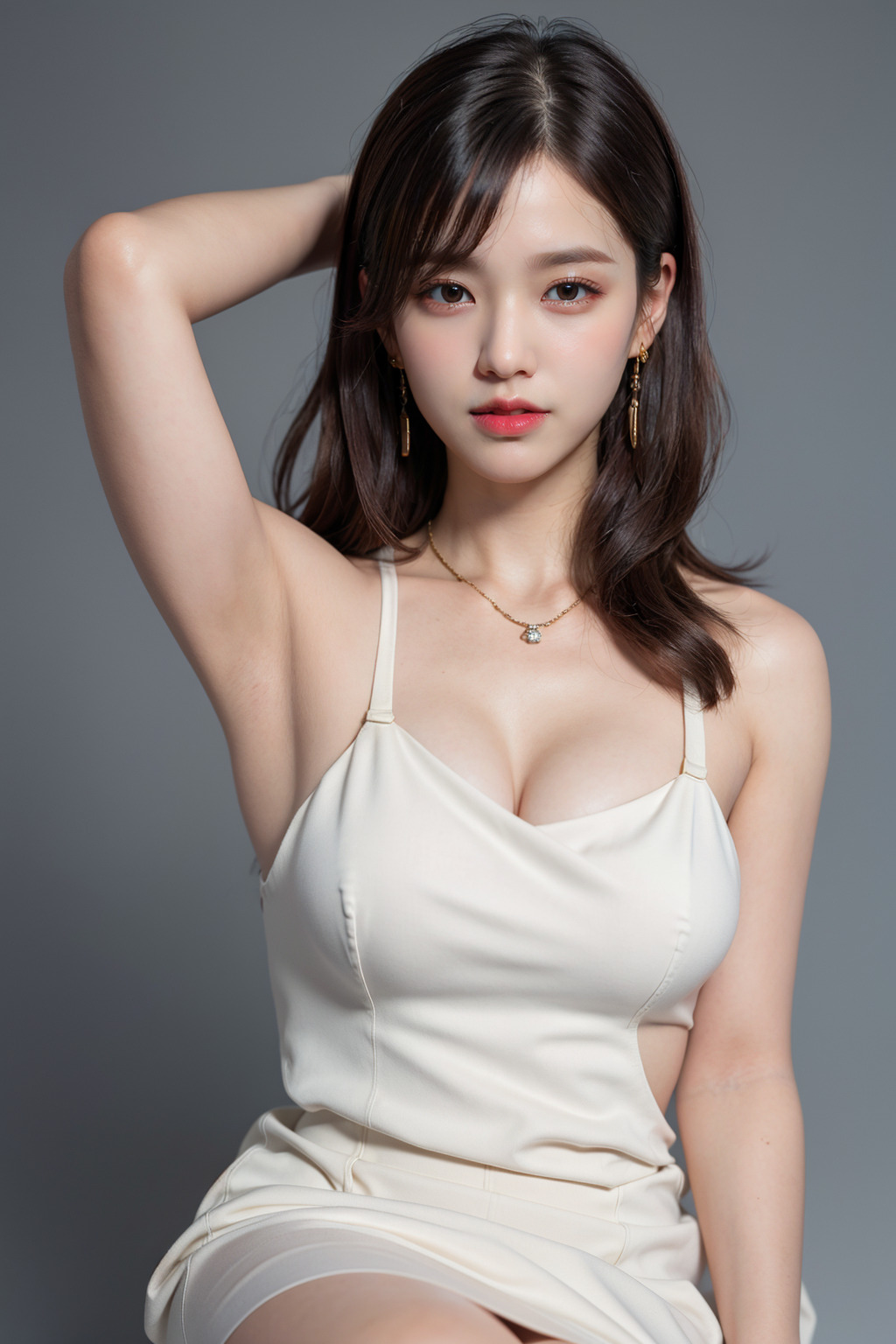  화이트 원피스 드레스 입은 AI 여자 이미지 만들기