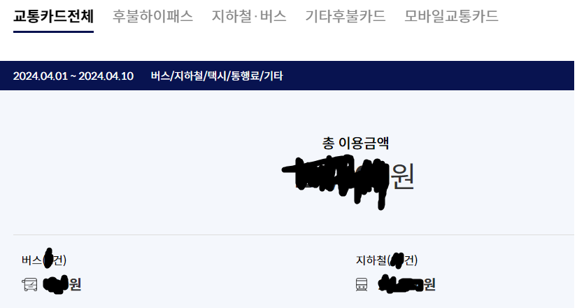 신한카드 교통카드 사용내역