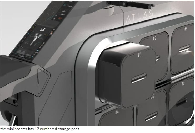 아틀라스의 신선한 식료품 배달 스쿠터 ATLAS&#44; a three-wheeled electric delivery scooter&#44; keeps groceries fresh in its storage pods