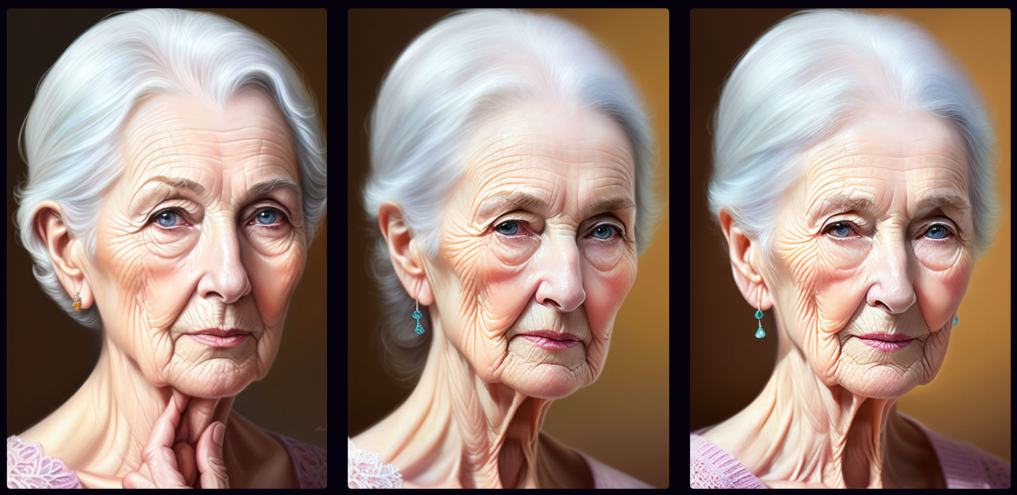 Images of a woman aging from 91 to 89