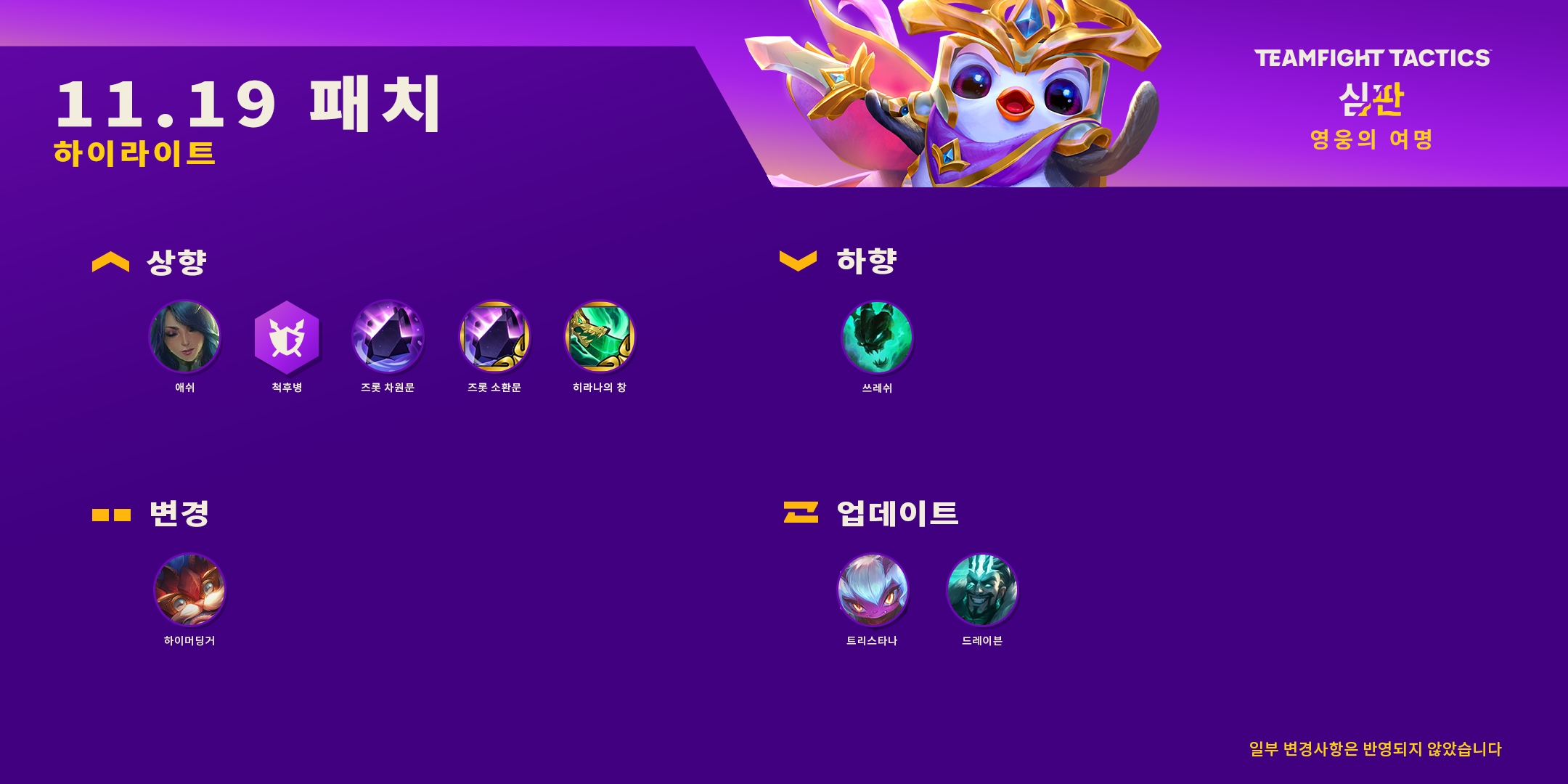  롤토체스 11.19 전략적 팀 전투 패치 노트