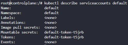 kubectl describe serviceaccounts &lt;name&gt;