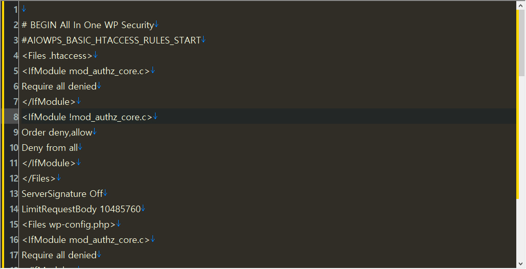 워드프레스 All in One WP Security 플러그인에 의해 추가된 코드.