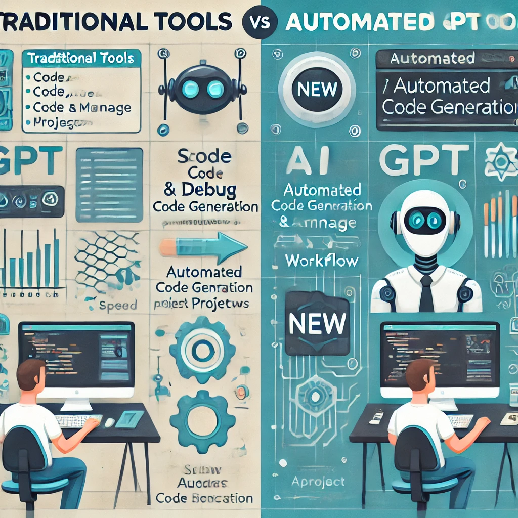 GPT와 기존 개발 툴 비교 (차이점, 코드 자동화 측면에서의 비교, 프로젝트 속도 및 협업 효율성 비교)